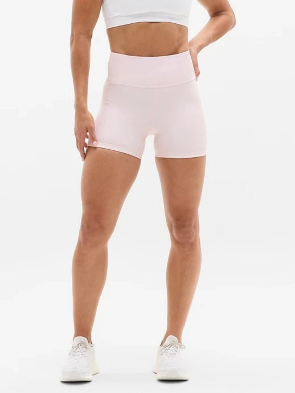 NIB Athleta Pacesetter 4" Shortie Bike Short Women's Size L Shell Pink